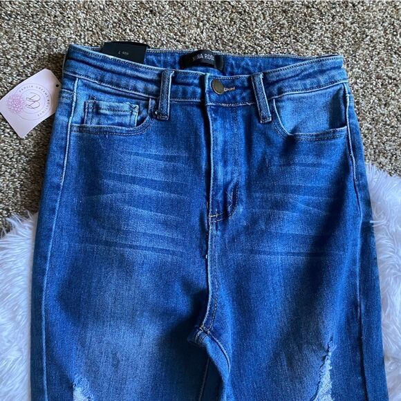 Nina Rossi Jeans Super High Rise Flare Long New Distressed Women’s Size 7 - Picture 4 of 10